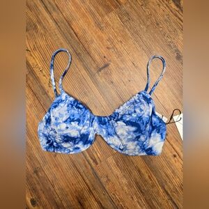 sanctuary swim bathing top L blue nwt adj. straps remov. pads underwired lined